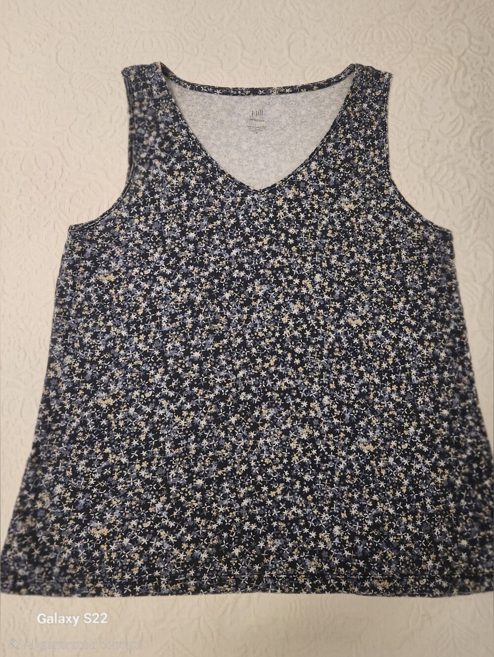 J Jill Women’s Floral V-Neck Tank Top - Navy